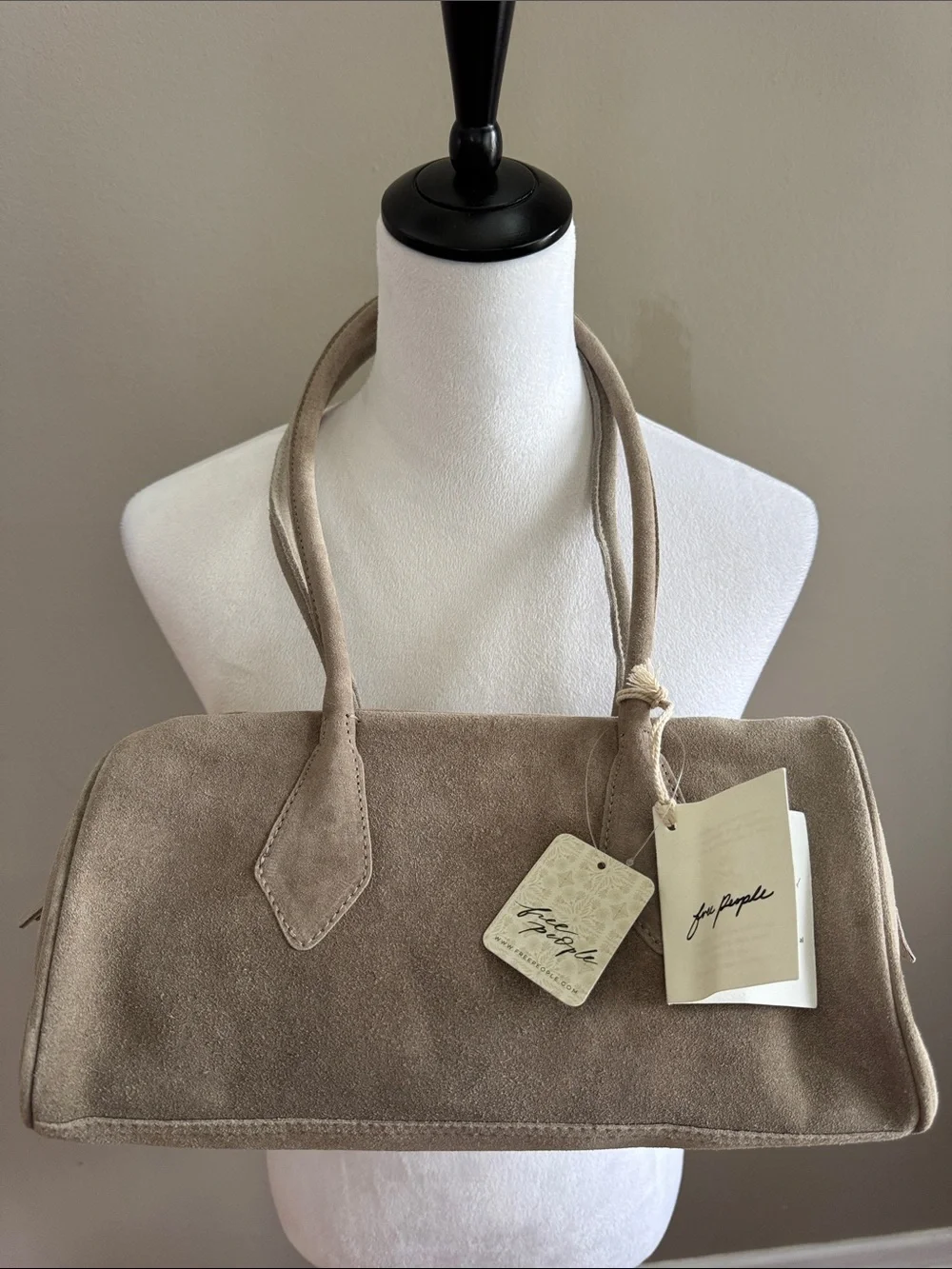 Free People‎ Sierra Suede Leather Tubular Shoulder Bag Purse in Taupe - NEW